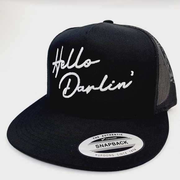 Hello Darlin Embroidered Flat Bill Mesh Snapback Baseball Cap Hat - Picture 2 of 4